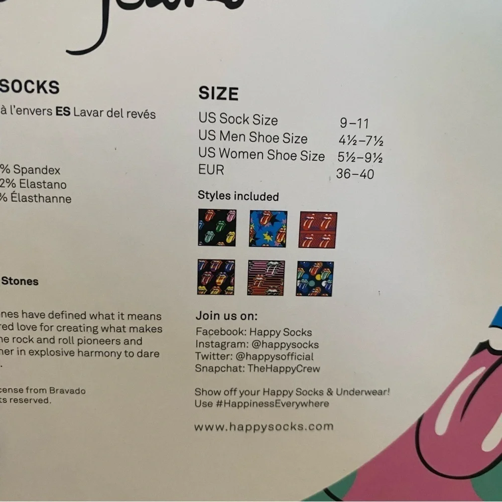 Rolling Stones Happy Socks 6 Pair Colorful Patterned Box Set Collection
